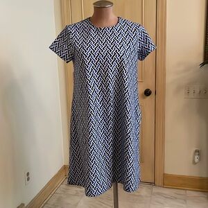 J. MCLAUGHLIN Preppy Blue/Navy Swing A-Line Short SLV Catalina Cloth Geo Dress M